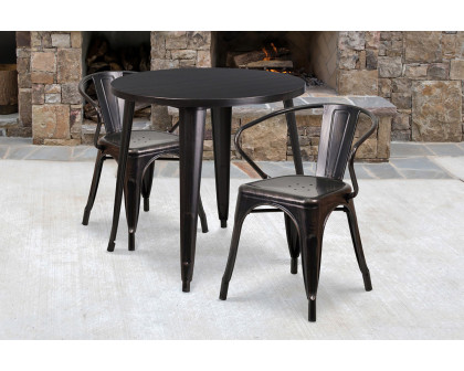 BLNK Conrad Commercial Round Metal Indoor-Outdoor Table Set with 2 Arm Chairs