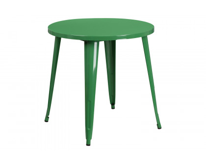 BLNK Conrad Commercial Round Metal Indoor-Outdoor Table Set with 2 Arm Chairs - Green