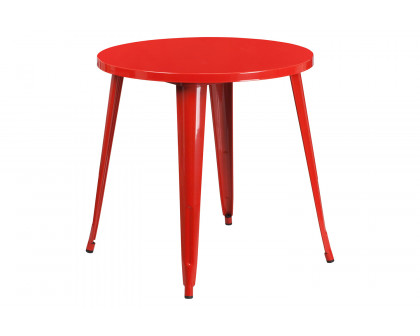 BLNK Conrad Commercial Round Metal Indoor-Outdoor Table Set with 2 Arm Chairs - Red