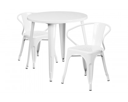 BLNK Conrad Commercial Round Metal Indoor-Outdoor Table Set with 2 Arm Chairs