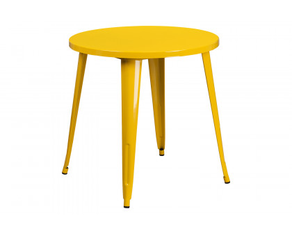 BLNK Conrad Commercial Round Metal Indoor-Outdoor Table Set with 2 Arm Chairs - Yellow