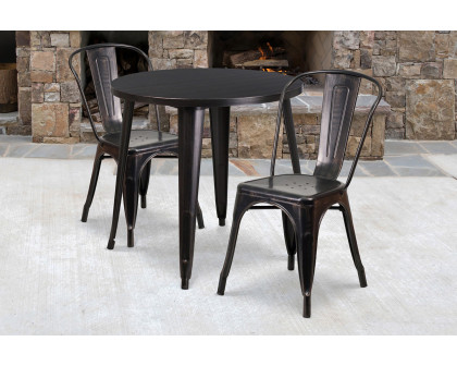 BLNK Baker Commercial Round Metal Indoor-Outdoor Table Set with 2 Cafe Chairs