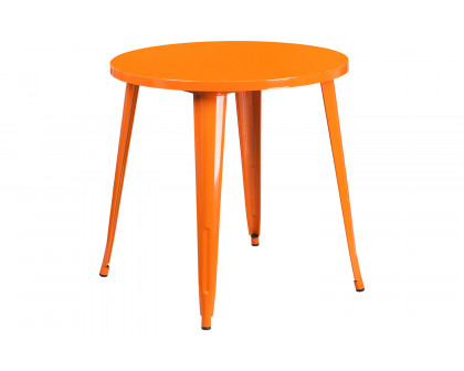 BLNK Baker Commercial Round Metal Indoor-Outdoor Table Set with 2 Cafe Chairs - Orange