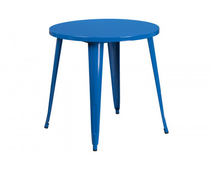 BLNK Craig Commercial Round Metal Indoor-Outdoor Table Set with 2 Vertical Slat Back Chairs - Blue