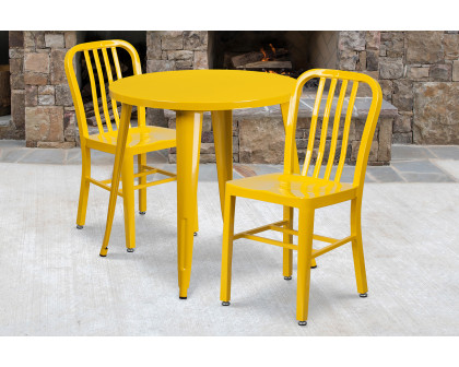 BLNK Craig Commercial Round Metal Indoor-Outdoor Table Set with 2 Vertical Slat Back Chairs