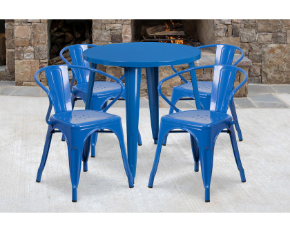 BLNK Cory Commercial Round Metal Indoor-Outdoor Table Set with 4 Arm Chairs