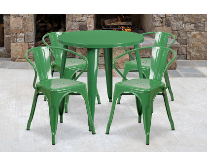 BLNK Cory Commercial Round Metal Indoor-Outdoor Table Set with 4 Arm Chairs