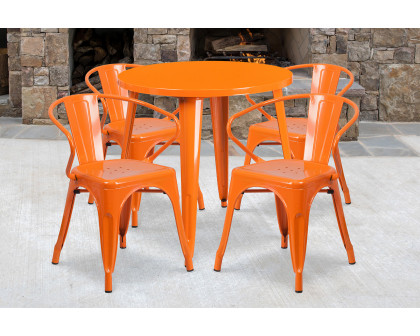 BLNK Cory Commercial Round Metal Indoor-Outdoor Table Set with 4 Arm Chairs