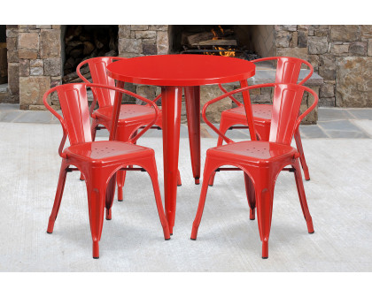 BLNK Cory Commercial Round Metal Indoor-Outdoor Table Set with 4 Arm Chairs