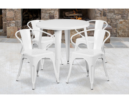 BLNK Cory Commercial Round Metal Indoor-Outdoor Table Set with 4 Arm Chairs