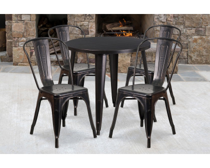 BLNK Dalton Commercial Round Metal Indoor-Outdoor Table Set with 4 Cafe Chairs