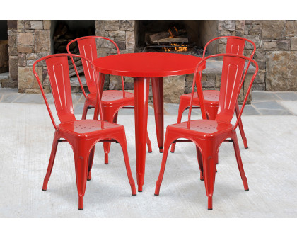 BLNK Dalton Commercial Round Metal Indoor-Outdoor Table Set with 4 Cafe Chairs