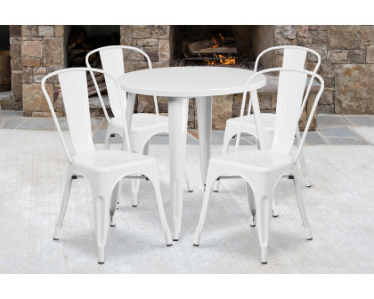 BLNK Dalton Commercial Round Metal Indoor-Outdoor Table Set with 4 Cafe Chairs