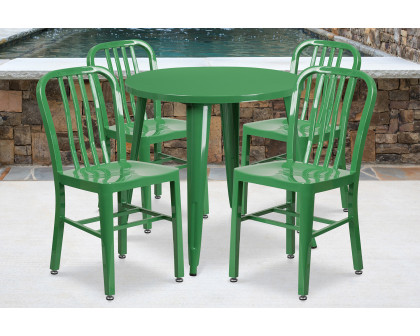 BLNK Chad Commercial Round Metal Indoor-Outdoor Table Set with 4 Vertical Slat Back Chairs