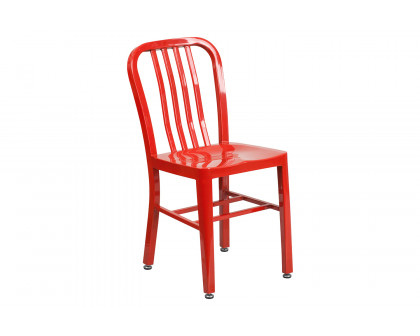 BLNK Chad Commercial Round Metal Indoor-Outdoor Table Set with 4 Vertical Slat Back Chairs - Red