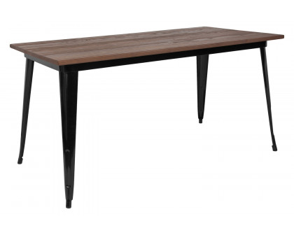 BLNK Kenneth Rectangular Metal Indoor Table with Walnut Rustic Wood Top