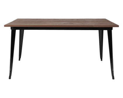 BLNK Kenneth Rectangular Metal Indoor Table with Walnut Rustic Wood Top - Black