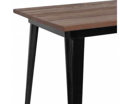 BLNK Kenneth Rectangular Metal Indoor Table with Walnut Rustic Wood Top - Black