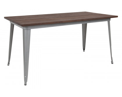 BLNK Kenneth Rectangular Metal Indoor Table with Walnut Rustic Wood Top - Silver