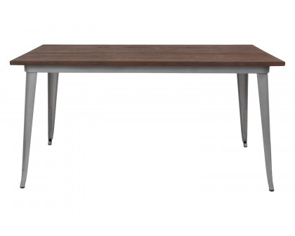 BLNK Kenneth Rectangular Metal Indoor Table with Walnut Rustic Wood Top - Silver