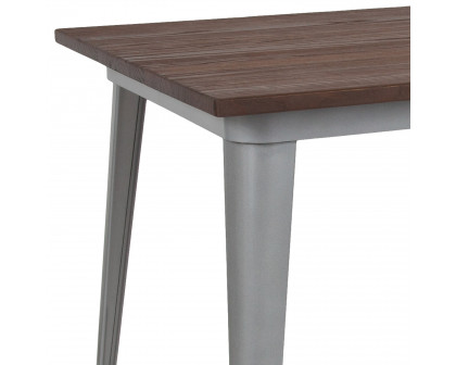 BLNK Kenneth Rectangular Metal Indoor Table with Walnut Rustic Wood Top - Silver