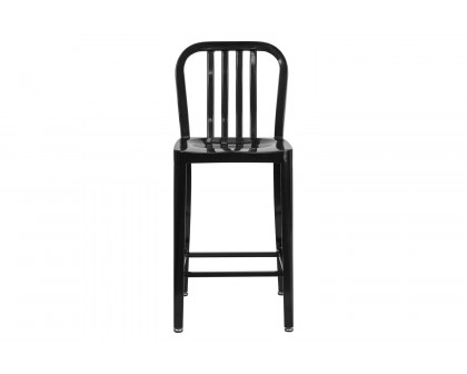 BLNK Gael Commercial Metal Indoor-Outdoor Counter Height Stool with Vertical Slat Back - Black