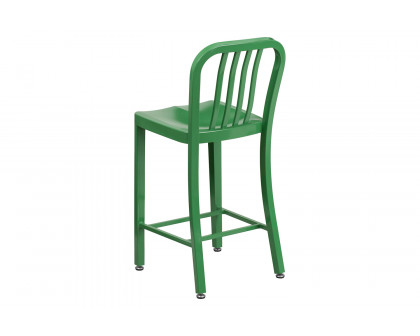 BLNK Gael Commercial Metal Indoor-Outdoor Counter Height Stool with Vertical Slat Back - Green