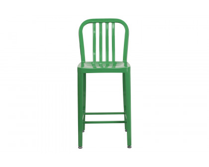 BLNK Gael Commercial Metal Indoor-Outdoor Counter Height Stool with Vertical Slat Back - Green