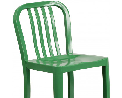 BLNK Gael Commercial Metal Indoor-Outdoor Counter Height Stool with Vertical Slat Back - Green