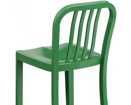 BLNK Gael Commercial Metal Indoor-Outdoor Counter Height Stool with Vertical Slat Back - Green