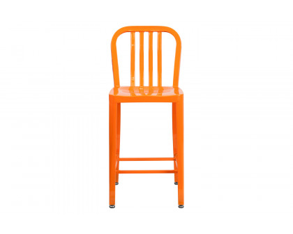 BLNK Gael Commercial Metal Indoor-Outdoor Counter Height Stool with Vertical Slat Back - Orange