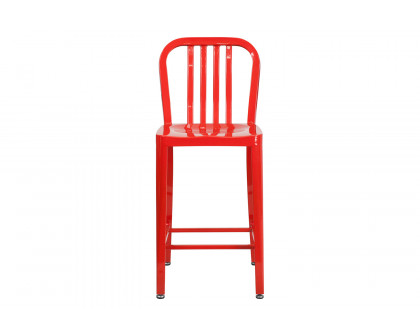 BLNK Gael Commercial Metal Indoor-Outdoor Counter Height Stool with Vertical Slat Back - Red