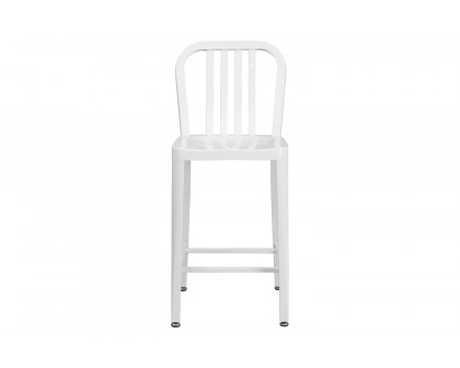 BLNK Gael Commercial Metal Indoor-Outdoor Counter Height Stool with Vertical Slat Back - White