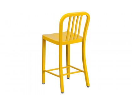 BLNK Gael Commercial Metal Indoor-Outdoor Counter Height Stool with Vertical Slat Back - Yellow