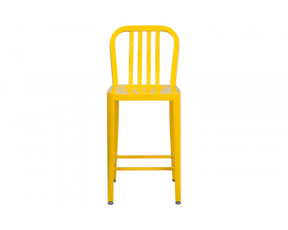 BLNK Gael Commercial Metal Indoor-Outdoor Counter Height Stool with Vertical Slat Back - Yellow