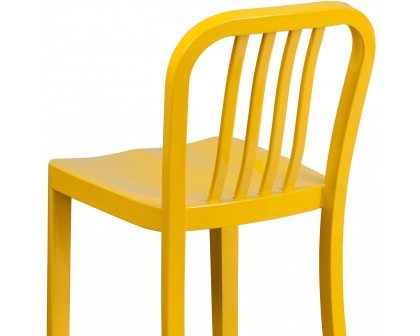 BLNK Gael Commercial Metal Indoor-Outdoor Counter Height Stool with Vertical Slat Back - Yellow