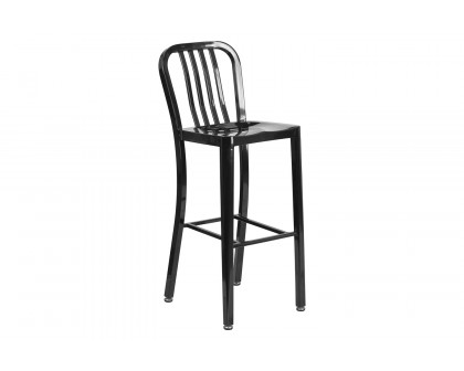 BLNK Gael Commercial Metal Indoor-Outdoor Bar Stool with Vertical Slat Back - Black