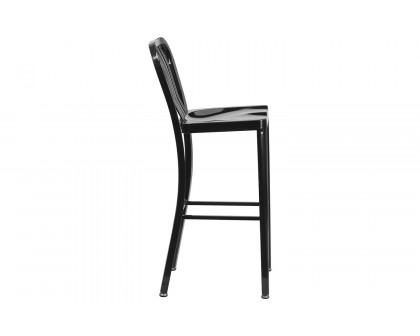 BLNK Gael Commercial Metal Indoor-Outdoor Bar Stool with Vertical Slat Back - Black