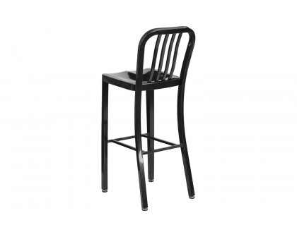 BLNK Gael Commercial Metal Indoor-Outdoor Bar Stool with Vertical Slat Back - Black