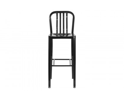 BLNK Gael Commercial Metal Indoor-Outdoor Bar Stool with Vertical Slat Back - Black