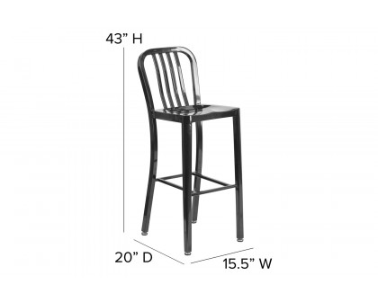 BLNK Gael Commercial Metal Indoor-Outdoor Bar Stool with Vertical Slat Back - Black