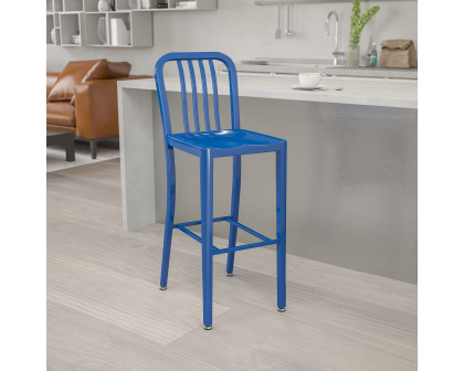 BLNK Gael Commercial Metal Indoor-Outdoor Bar Stool with Vertical Slat Back