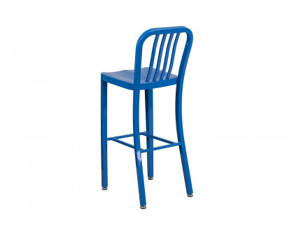 BLNK Gael Commercial Metal Indoor-Outdoor Bar Stool with Vertical Slat Back - Blue