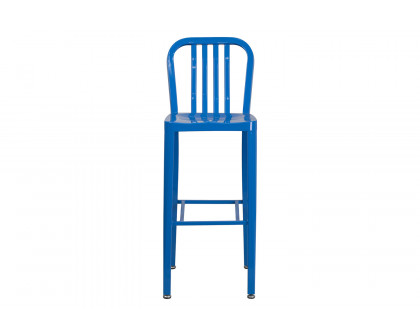 BLNK Gael Commercial Metal Indoor-Outdoor Bar Stool with Vertical Slat Back - Blue