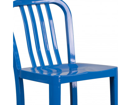 BLNK Gael Commercial Metal Indoor-Outdoor Bar Stool with Vertical Slat Back - Blue