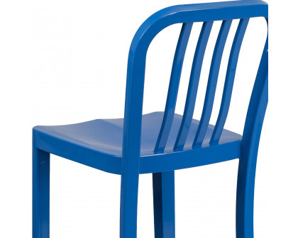 BLNK Gael Commercial Metal Indoor-Outdoor Bar Stool with Vertical Slat Back - Blue