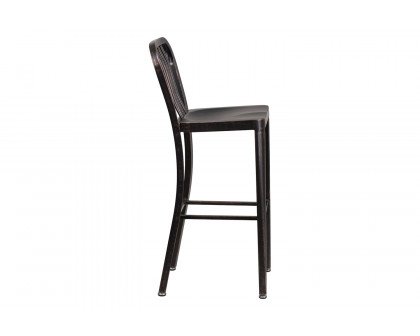 BLNK Gael Commercial Metal Indoor-Outdoor Bar Stool with Vertical Slat Back - Black/Antique Gold