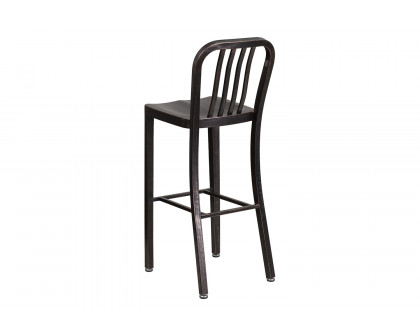 BLNK Gael Commercial Metal Indoor-Outdoor Bar Stool with Vertical Slat Back - Black/Antique Gold