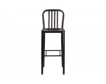 BLNK Gael Commercial Metal Indoor-Outdoor Bar Stool with Vertical Slat Back - Black/Antique Gold