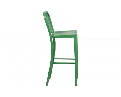 BLNK Gael Commercial Metal Indoor-Outdoor Bar Stool with Vertical Slat Back - Green